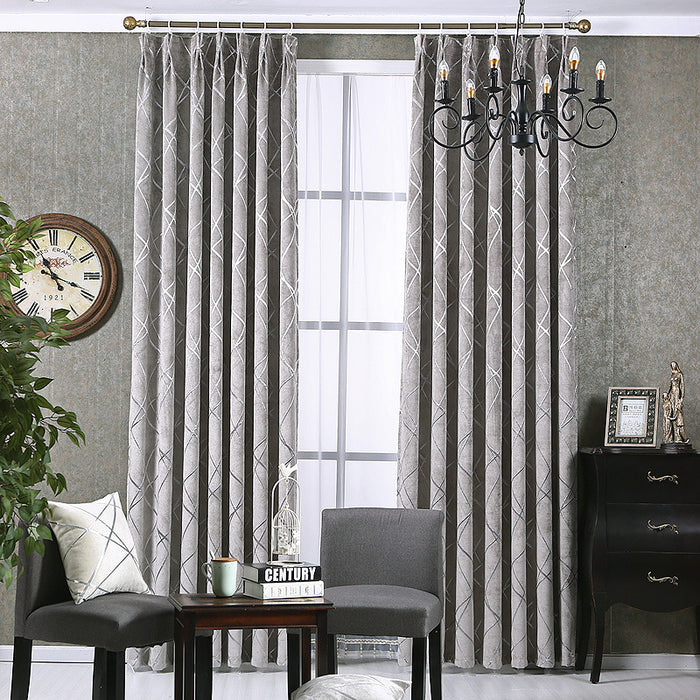 Harwelton Chenille blackout curtain with geometric line pattern