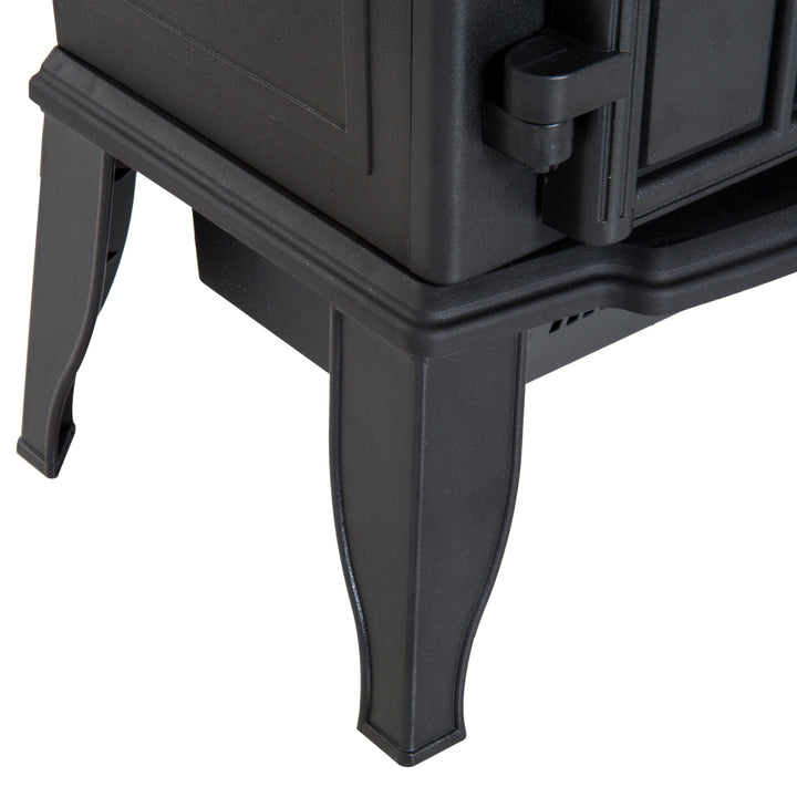 black electric stove with glowing LED charcoal flames