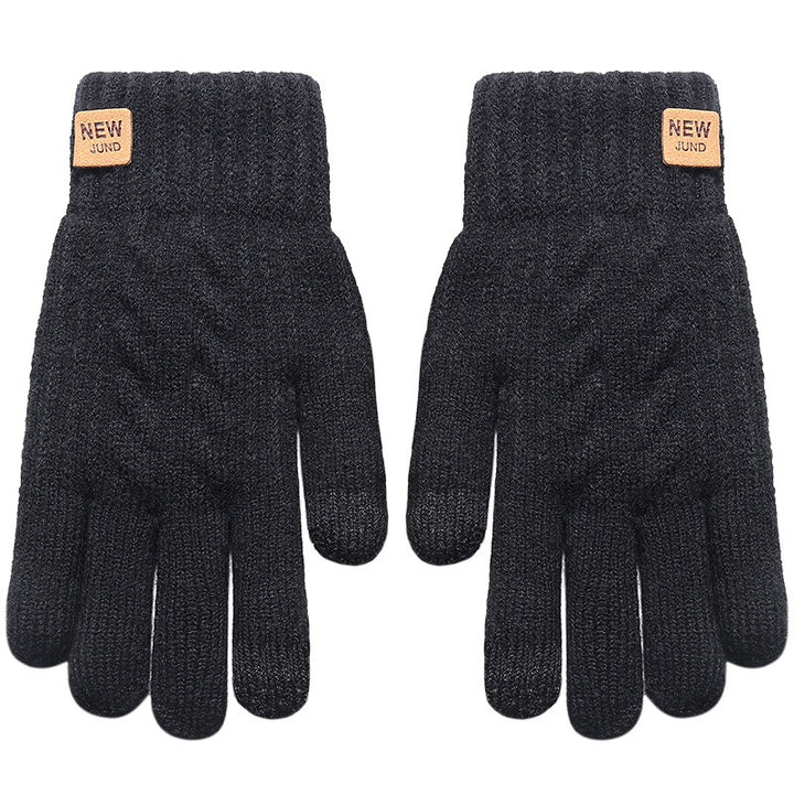 Beige cable knit gloves with plush lining