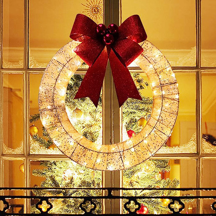 Harwelton 50 cm light-up Christmas wreath with 140 LEDs and big bow