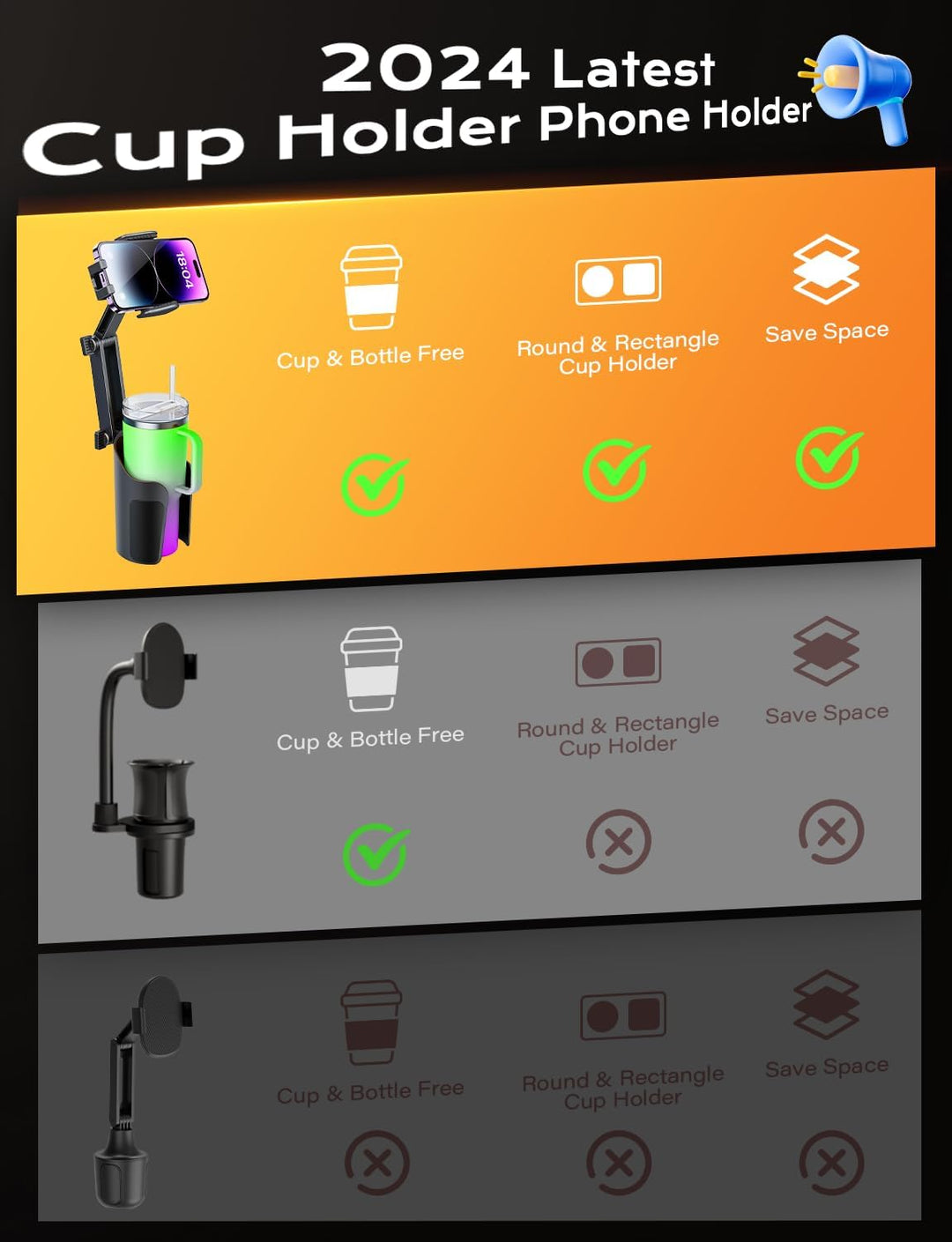 Harwelton™ Cup Holder Phone Mount for Car with Adjustable Height