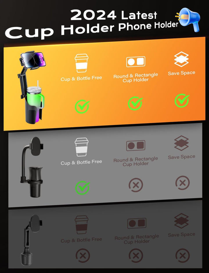 Harwelton™ Cup Holder Phone Mount for Car with Adjustable Height