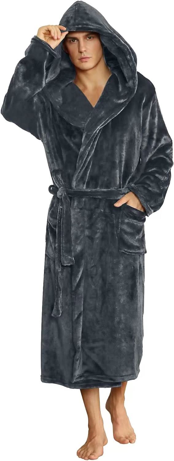 Harwelton™ Men's Hooded Fleece Dressing Gown with Belt and Pockets
