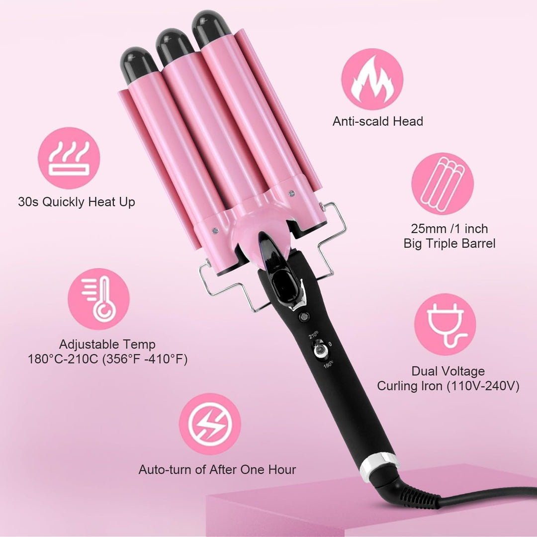 3 Barrel Hair Waver with LCD Display and Ceramic Coating