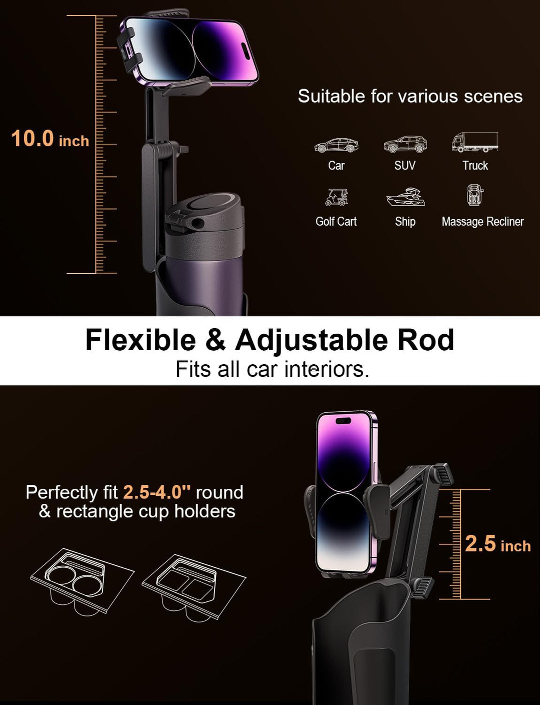 Harwelton™ Cup Holder Phone Mount for Car with Adjustable Height