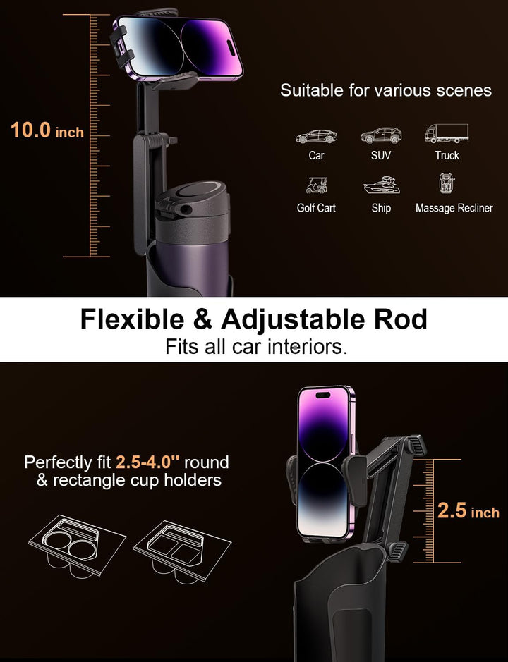 Harwelton™ Cup Holder Phone Mount for Car with Adjustable Height