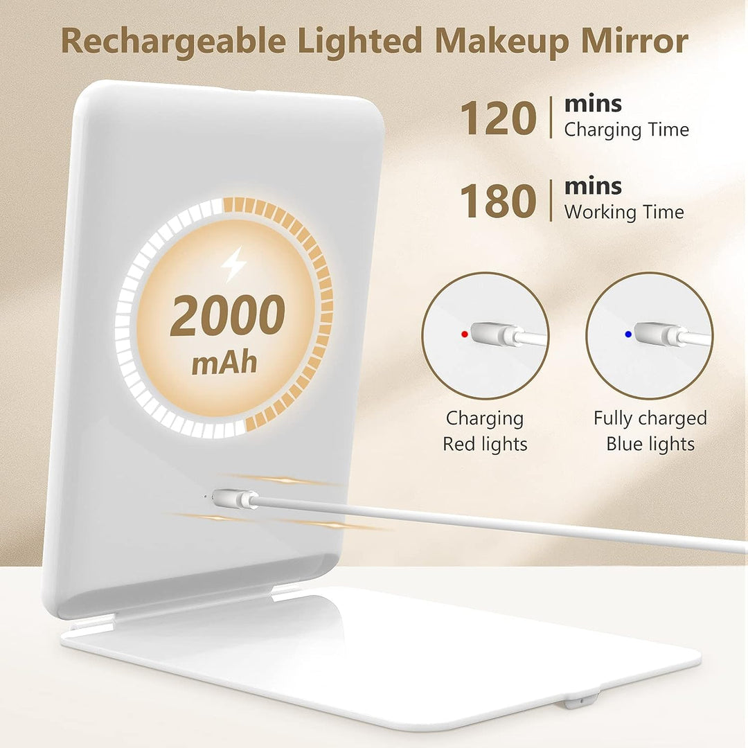 Rechargeable Travel Makeup Mirror with Light and 10x Magnification