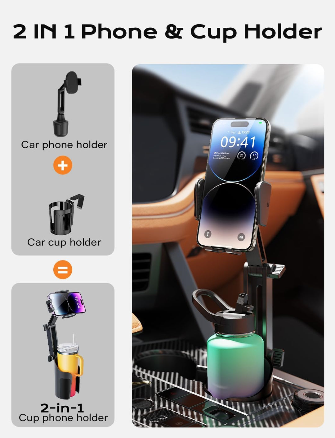 Harwelton™ Cup Holder Phone Mount for Car with Adjustable Height