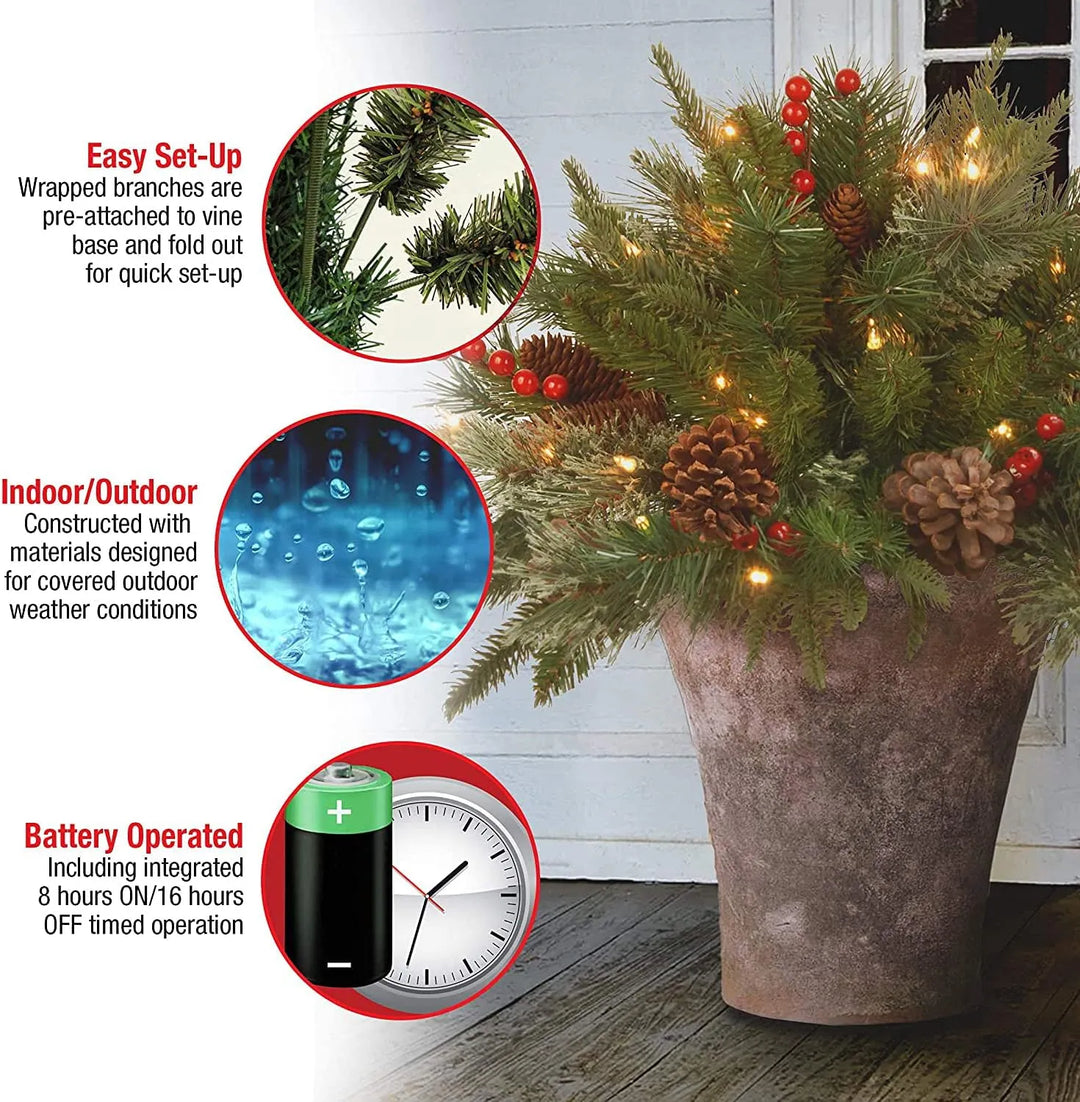 Harwelton™ Pre-Lit Christmas Urn Filler with Pine Cones and Berries
