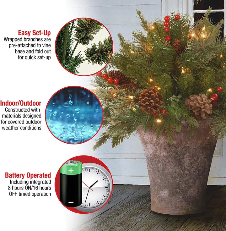Harwelton™ Pre-Lit Christmas Urn Filler with Pine Cones and Berries