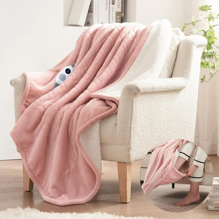 Grey wearable heated blanket with sleeves