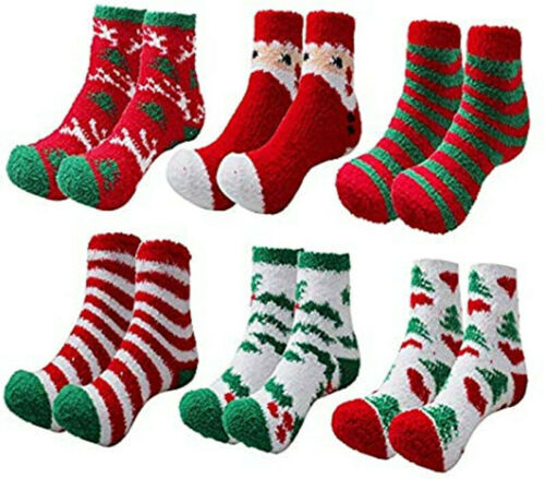 Harwelton Fluffy Christmas bed socks, five pairs in a bag
