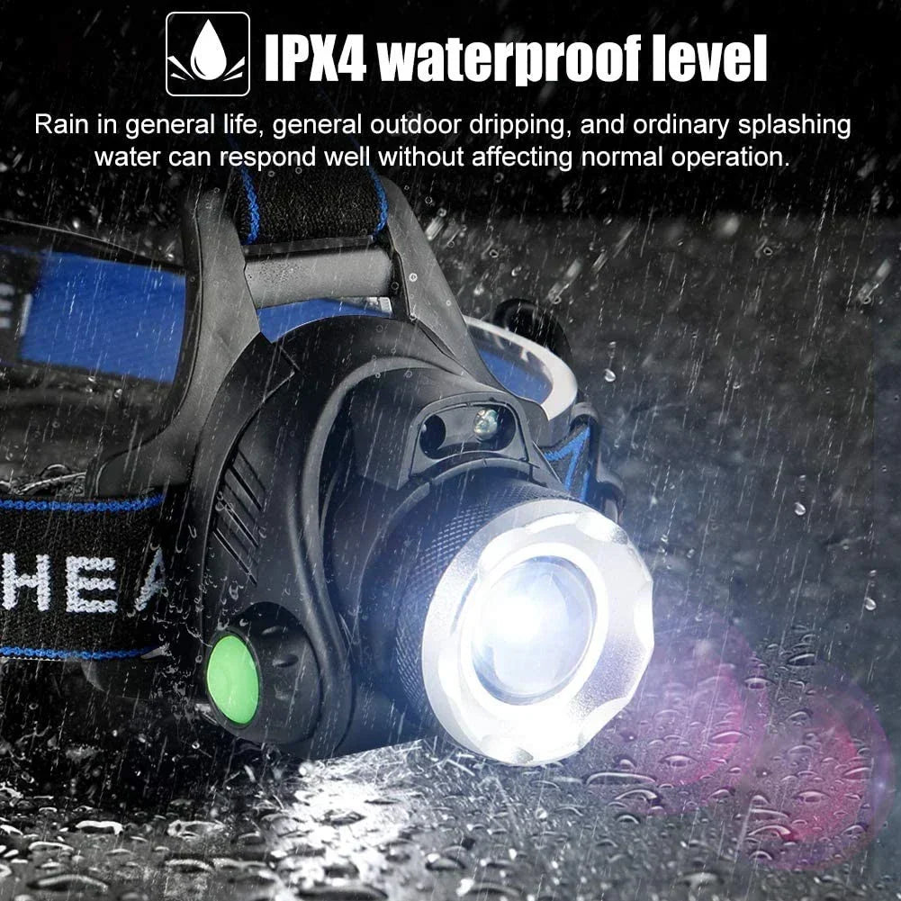 Harwelton™ Waterproof Rechargeable LED Head Torch with Adjustable Zoom