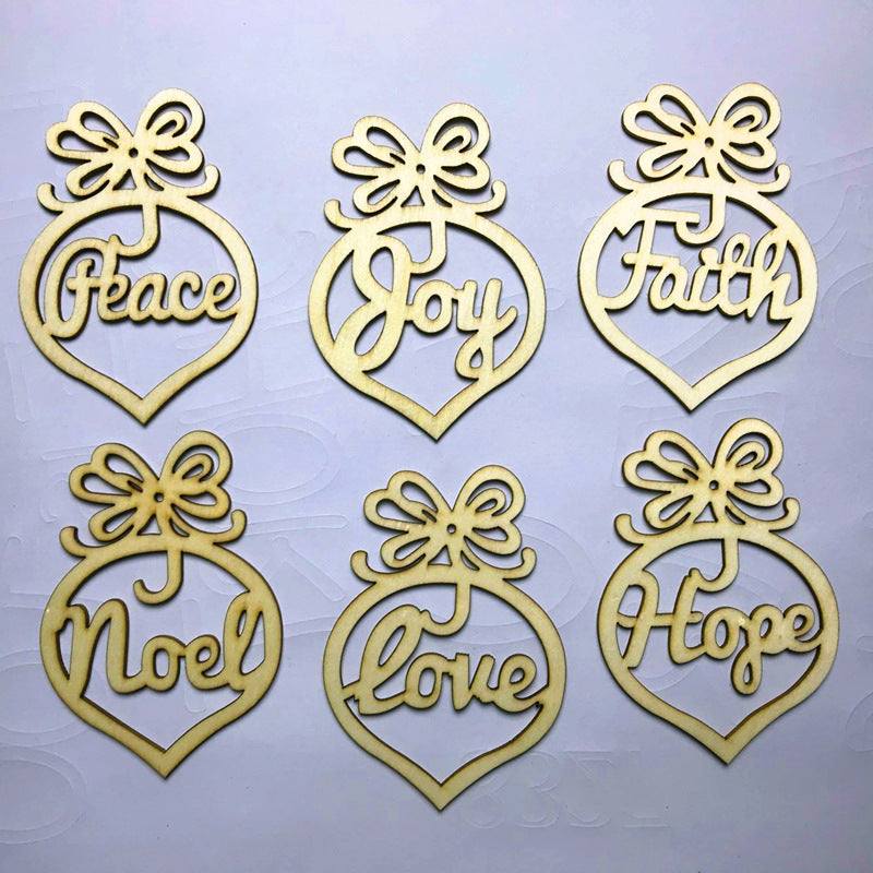 Christmas hanging wooden hollow pendant 6 piece set