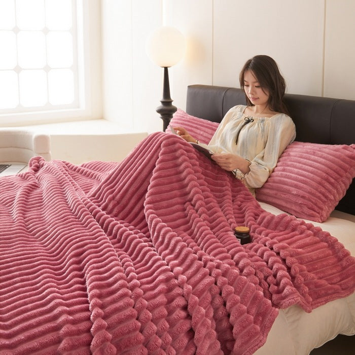 Harwelton Ribbed Faux Rabbit Fur Blanket, Anti-Static