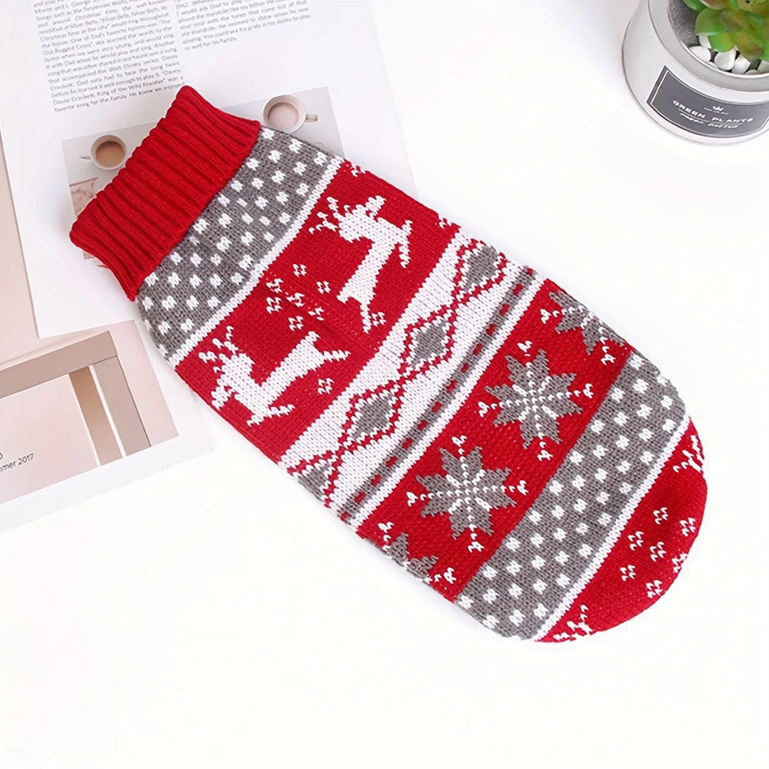 Knitted Christmas Jumper for Small Dogs with Festive Pattern