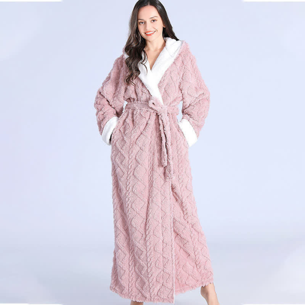 Harwelton™ Long Plush Hooded Dressing Gown with Two Front Pockets