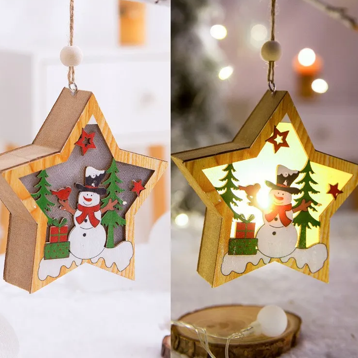 Wooden Christmas Light Box Ornament in Round or Star Shape