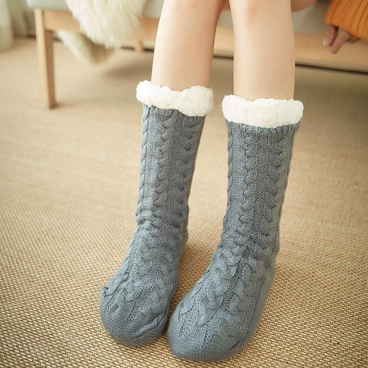 Thick Fleece-Lined Slipper Socks with Anti-Slip Soles