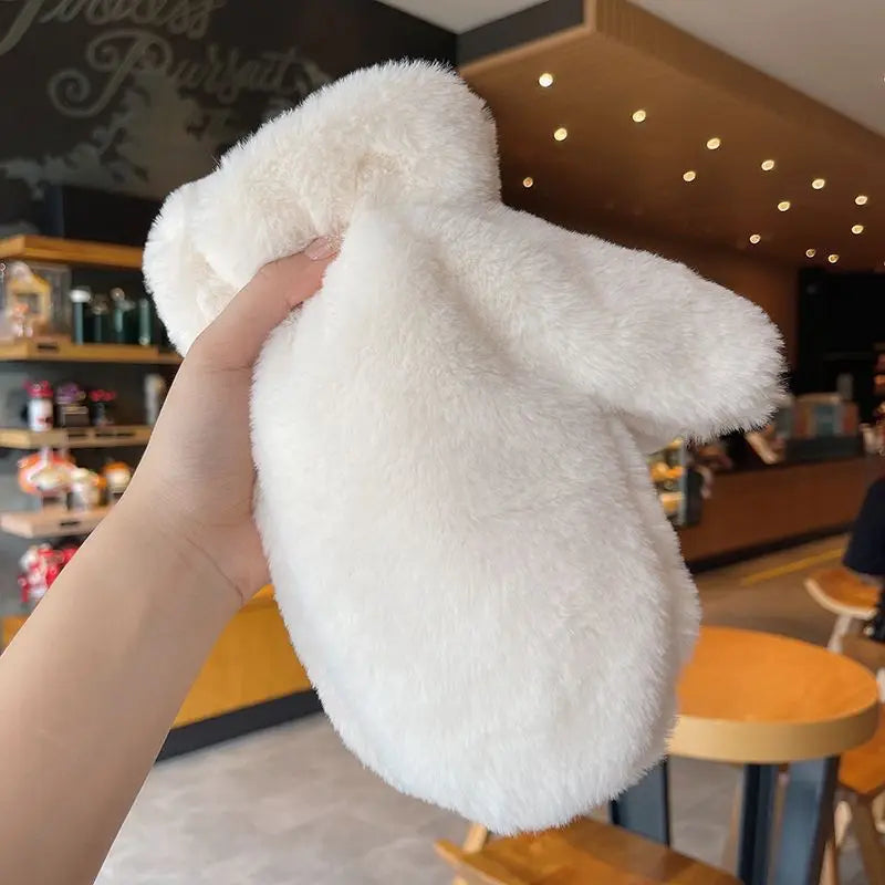 Thick Plush Winter Mittens with Stretchy Fluffy Cuffs