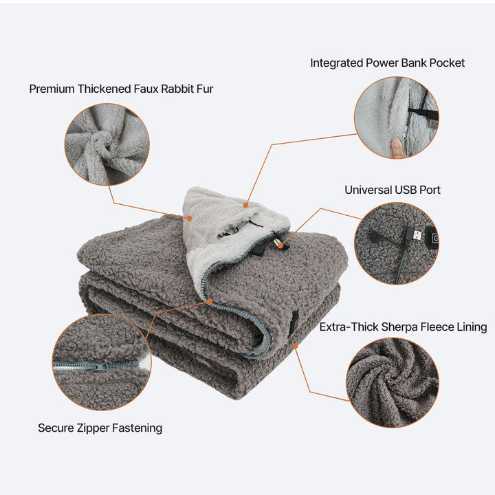 Heated Throw Blanket - USB Powered, 3-Speed Warmth, Sherpa Fleece