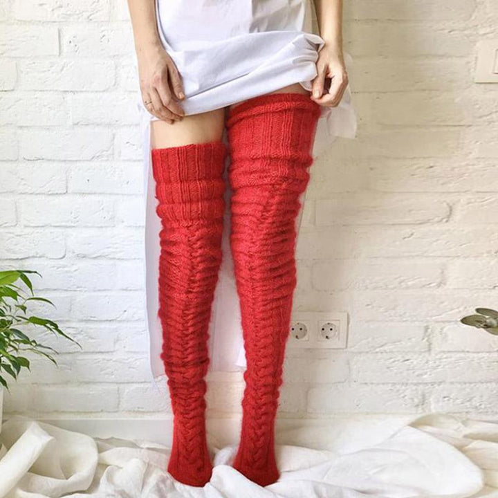 Hand-Knitted Long Knee Socks in Soft Ribbed Knit