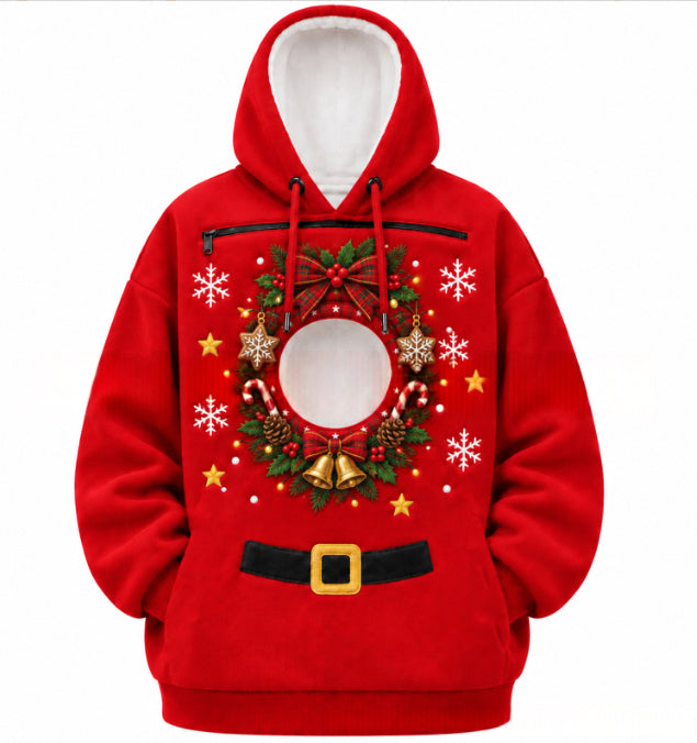 Harwelton Christmas Fleece Hoodie with Pet Pocket