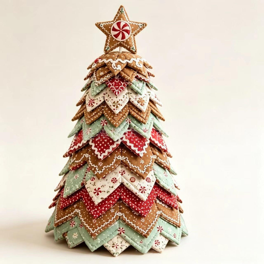 Patchwork fabric Christmas tree with star topper