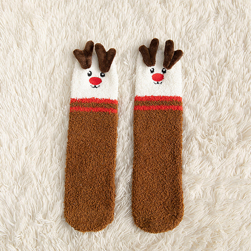 Kids fluffy reindeer Christmas socks