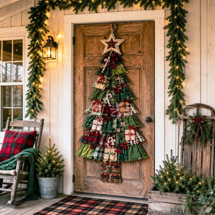 Harwelton Large patchwork-look Christmas tree door hanging