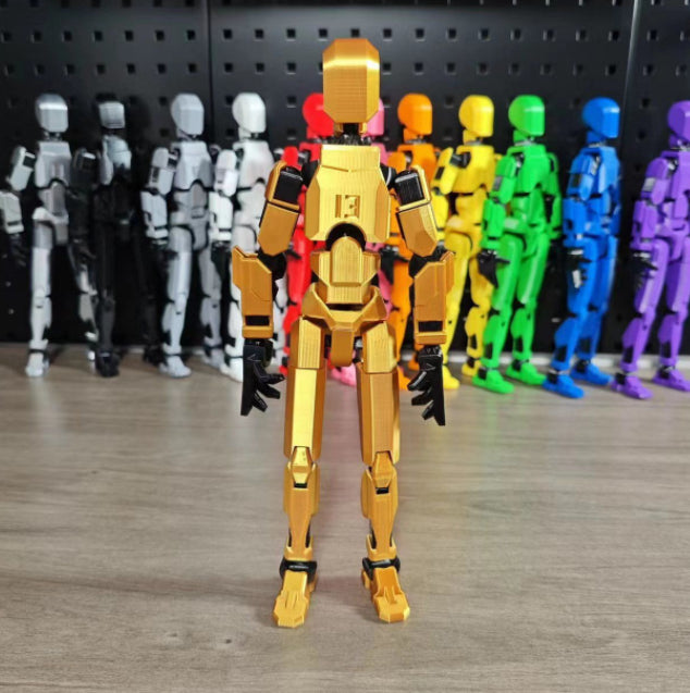 Poseable 3D printed robot figure on desk