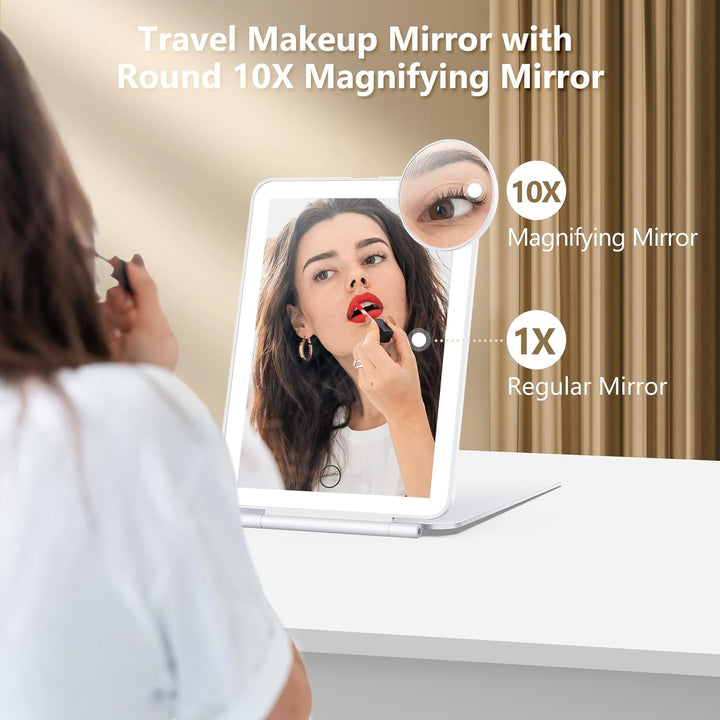 Rechargeable Travel Makeup Mirror with Light and 10x Magnification