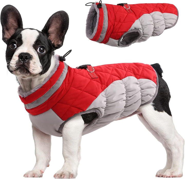Waterproof Winter Dog Coat with Built-In Harness and Fleece