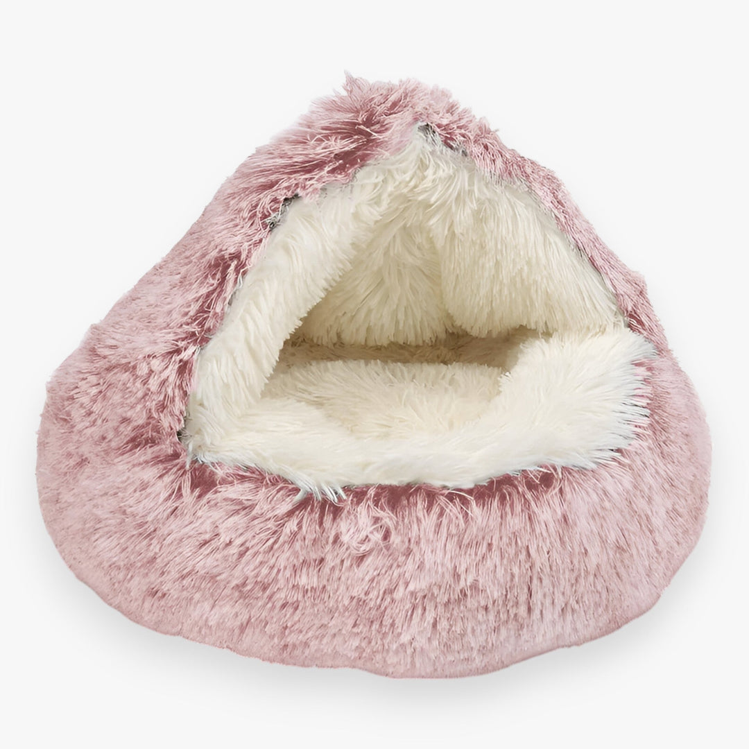 Round Faux Fur Pet Bed with Washable Cover and Non-Slip Base