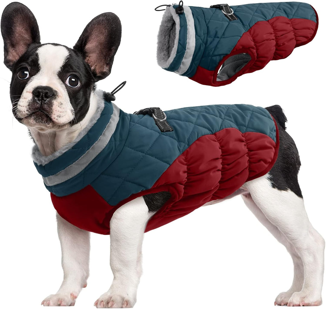 Waterproof Winter Dog Coat with Built-In Harness and Fleece