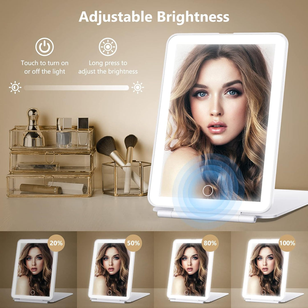 Rechargeable Travel Makeup Mirror with Light and 10x Magnification