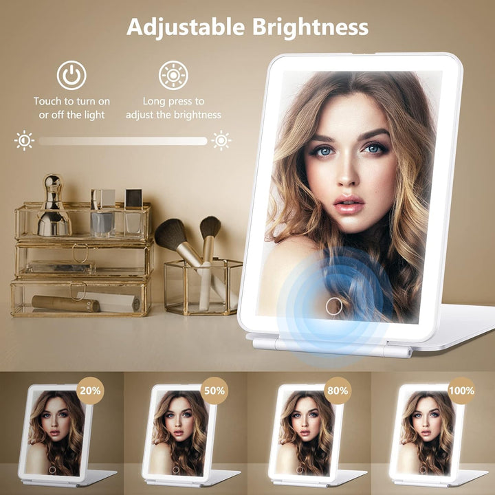 Rechargeable Travel Makeup Mirror with Light and 10x Magnification