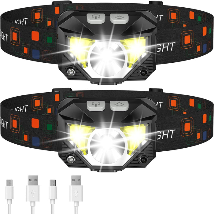Harwelton™ Rechargeable LED Head Torch 2-Pack with Motion Sensor