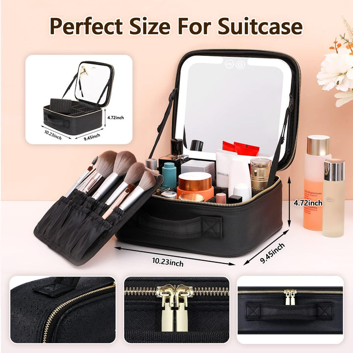 Harwelton™ Makeup Case with LED Mirror, USB Charging and Brush Slots