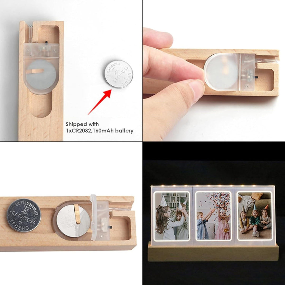 Illuminated Photo Frame with Three Slots for Prints and Tickets