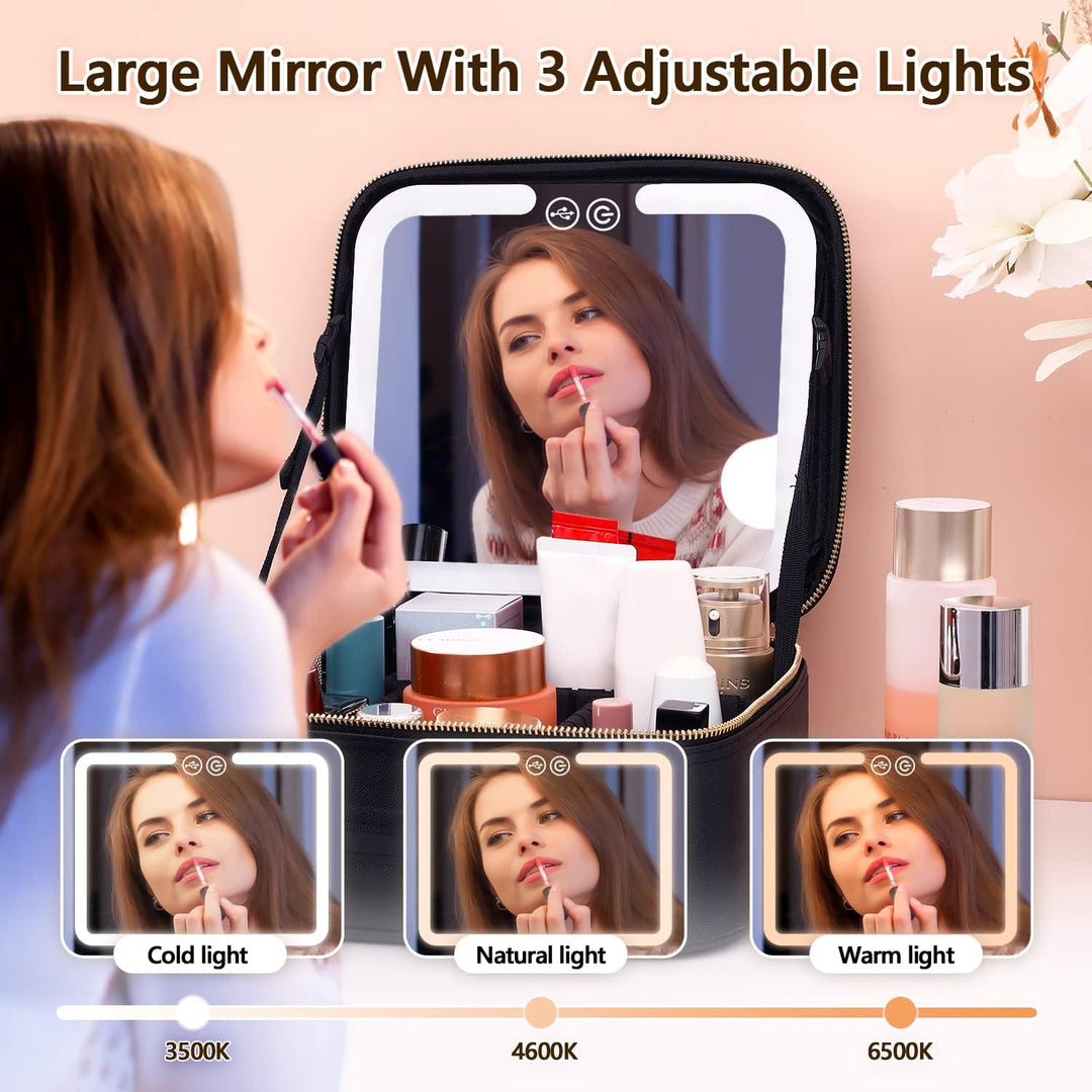 Harwelton™ Makeup Case with LED Mirror, USB Charging and Brush Slots