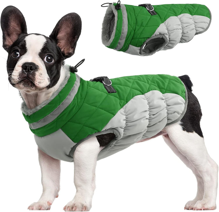 Waterproof Winter Dog Coat with Built-In Harness and Fleece