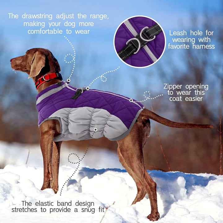 Waterproof Winter Dog Coat with Built-In Harness and Fleece