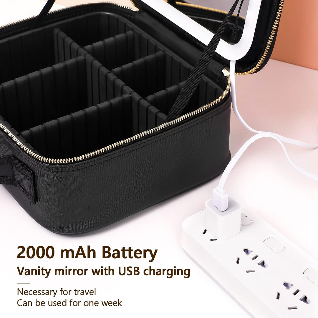 Harwelton™ Makeup Case with LED Mirror, USB Charging and Brush Slots