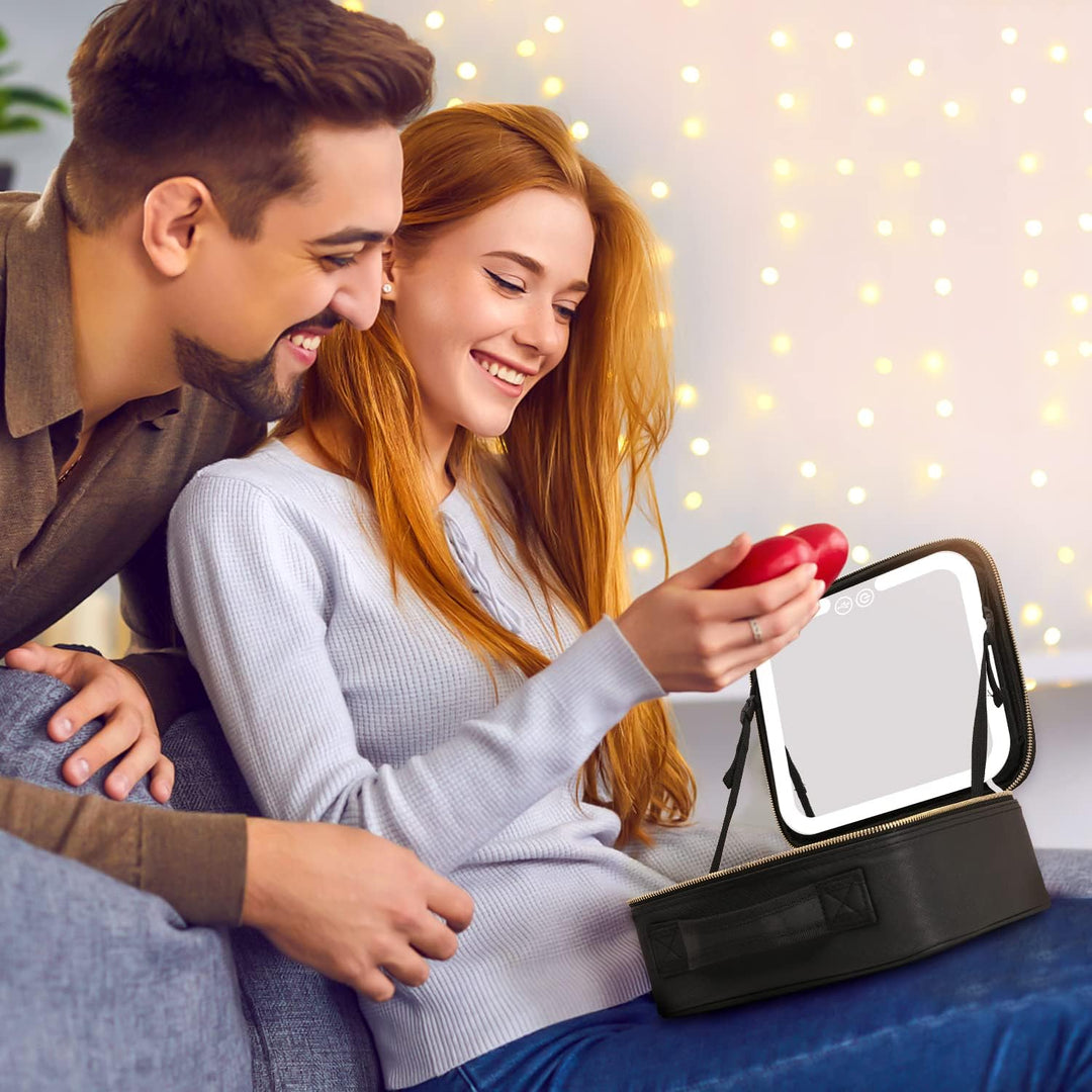 Harwelton™ Makeup Case with LED Mirror, USB Charging and Brush Slots