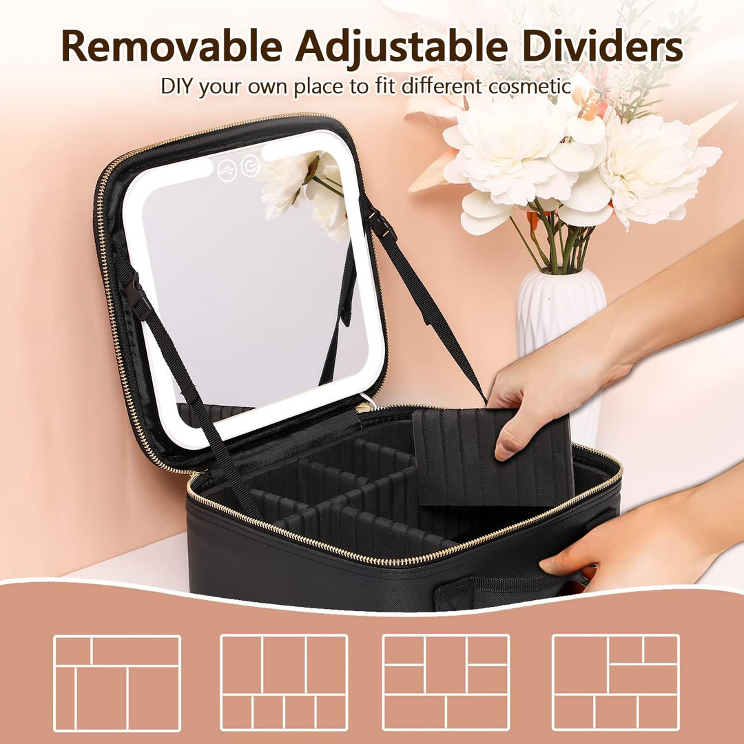 Harwelton™ Makeup Case with LED Mirror, USB Charging and Brush Slots