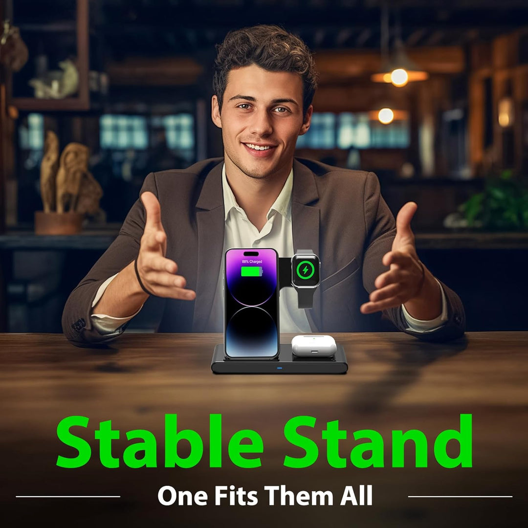 3-in-1 Foldable Wireless Charger for iPhone, Watch &amp; AirPods
