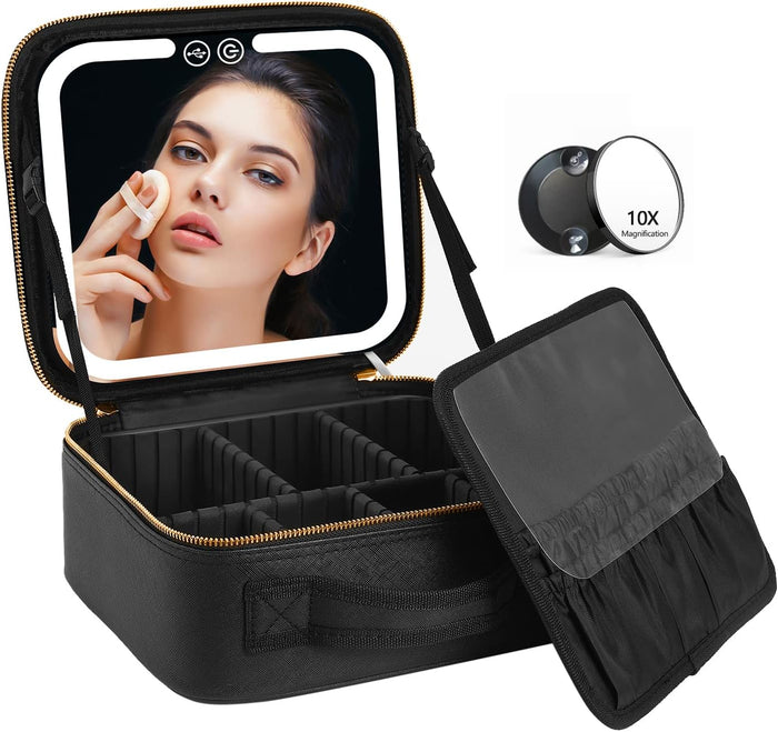 Harwelton™ Makeup Case with LED Mirror, USB Charging and Brush Slots