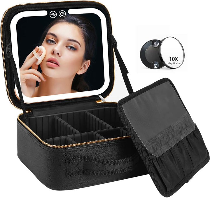 Harwelton™ Makeup Case with LED Mirror, USB Charging and Brush Slots