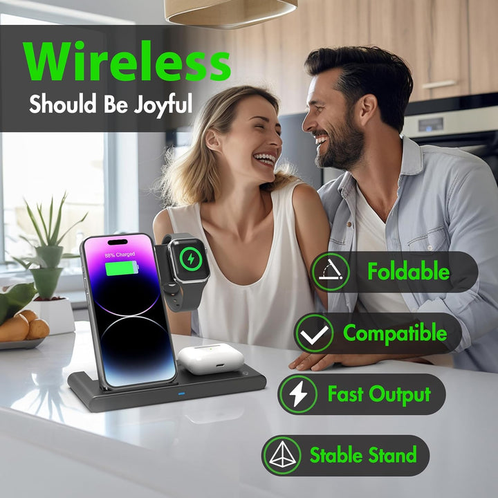 3-in-1 Foldable Wireless Charger for iPhone, Watch &amp; AirPods